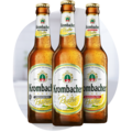 Drei Krombacher Radler-Flaschen nebeneinander.