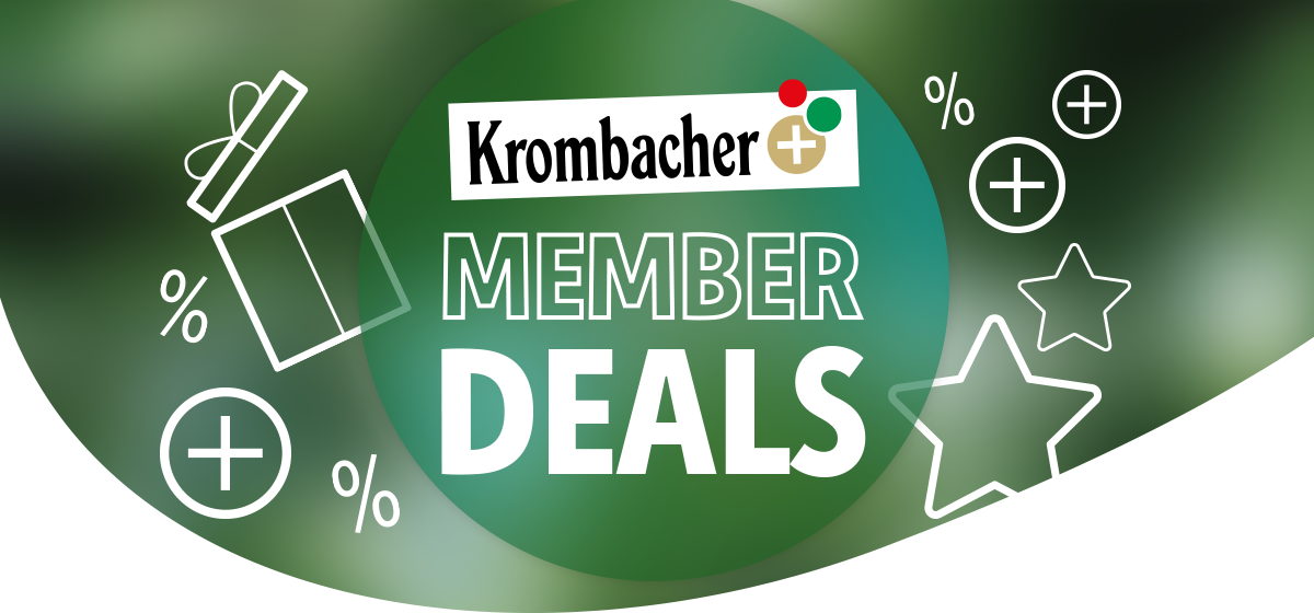 Krombacher Member Deal Key Visual mit fliegenden Geschenkboxen und Prozentzeichen