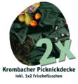 krombacher picknickdecke mit obst und karten