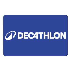Blaue Decathlon Geschenkkarte mit weißen Decathlon Logo Schriftzug.