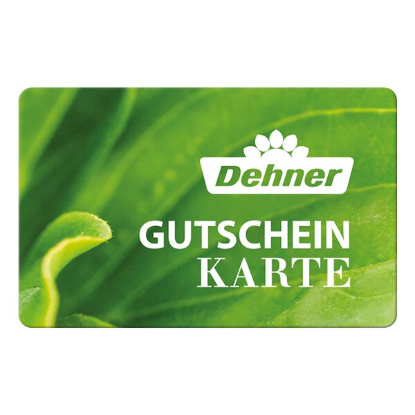 Dehner Geschenkkarte mit grünem Blattmotiv und Schriftzug 'Gutschein Karte'