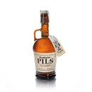 Braune 1-Liter-Flasche Krombacher Pils mit Bügelverschluss und Anhänger, 4,8% Alkohol.